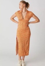 Urban Outfitters Chantelle Side Slit Midi Dress Size Medium Orange Floral