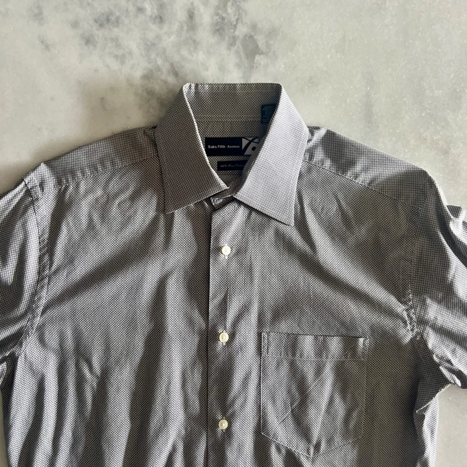 Saks Fifth Avenue Button Shirt 16 120s 2 Ply Pima Purple Plaid Work Mens - Image 2 of 4