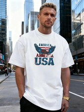 Eagle and USA Flag Graphic 100 Cotton Men's T-Shirt for Daily Casual Wear