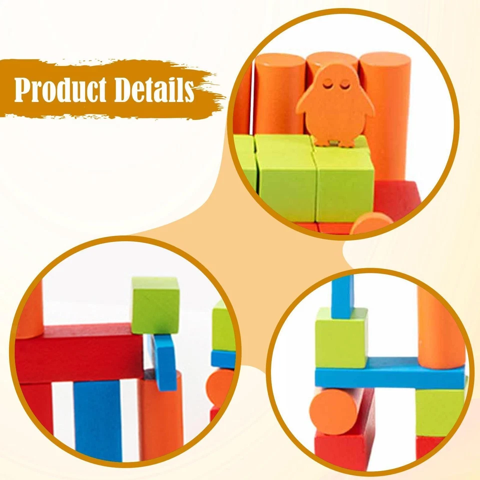 Wooden Building Blocks Set Stacking Blocks Build Create Stack Color Shape for - Image 4 of 4