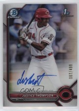 2022 Bowman Chrome Prospect Refractor 7/499 Justice Thompson #CPA-JT Auto 0q4s