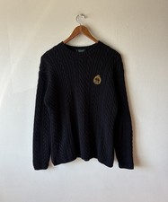 Vintage Lauren Ralph Lauren Cable Knit Sweater Crown Crest Cotton Navy Size M
