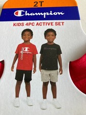 NEW Champion Boys 4-Piece Outfit Set   2 Shirts  2 Shorts, 2T, Red,Black, grey