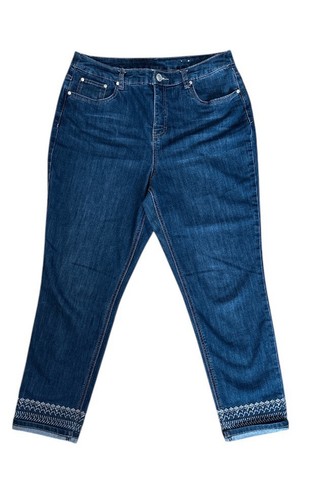 Christopher & Banks Jeans Women Size 10P Blue Crop Embroidered Zip - Picture 2 of 8