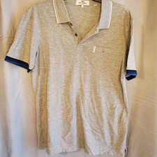 Ben Sherman Mens Large Polo Shirt Solid Gray Short Sleeve Polyester Sport