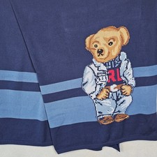 Ralph Lauren Polo Bear Denim Cotton Throw Blanket Navy 50x70