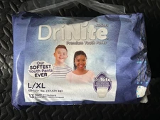 Comfees DriNite Juniors Premium Youth Pants L/XL 60-125 Lbs Overnight