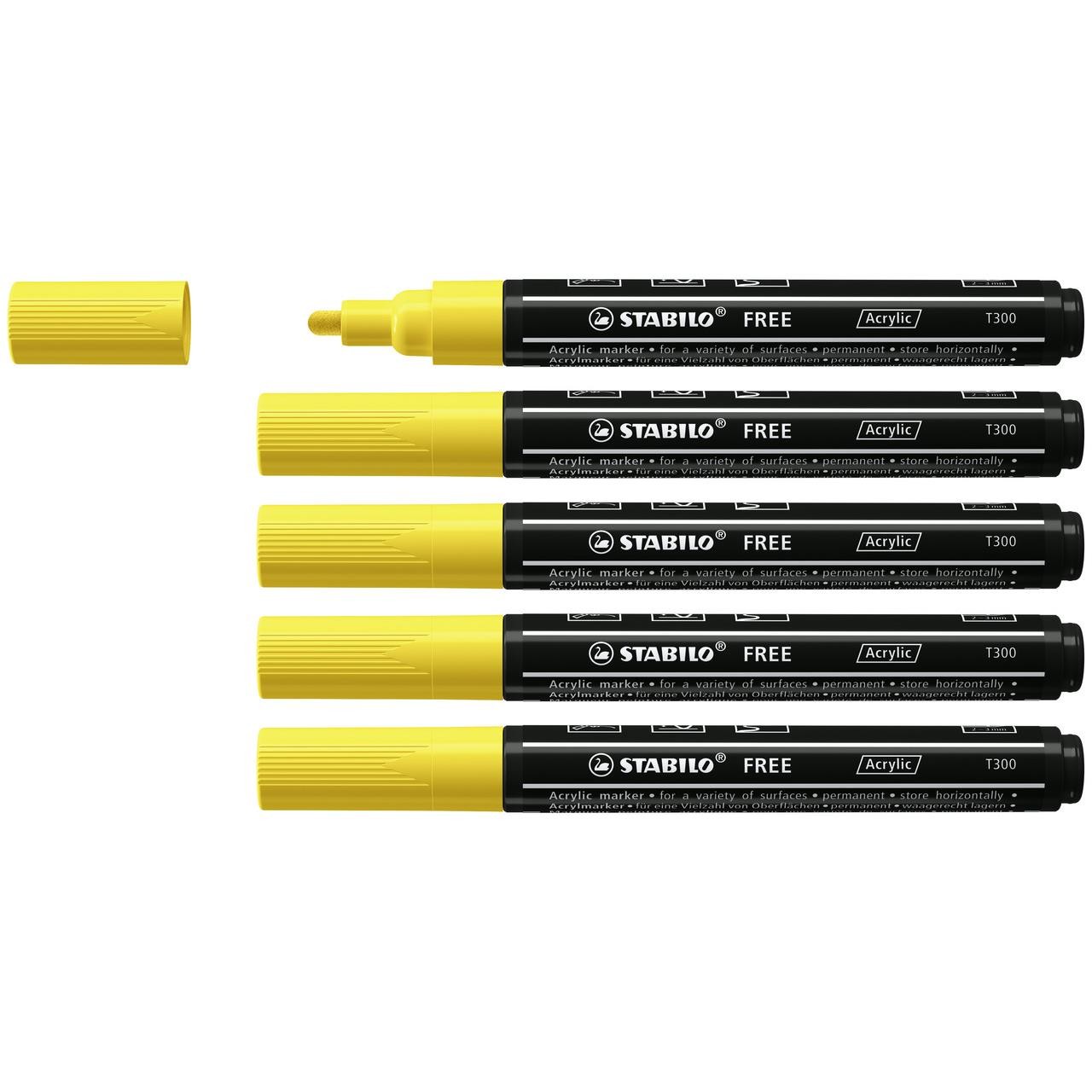 STABILO FREE T300 jaune marqueur acrylique pointe moyenne pour customiser vos objets déco