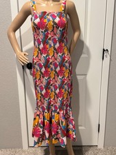 Women's Unbranded Midi Sun Dress S Pink Multi-color Floral Smocked