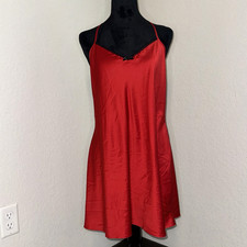 Babydoll Night Gown Women's Red Satin Lace Slip Coquette Sleepwear Medium