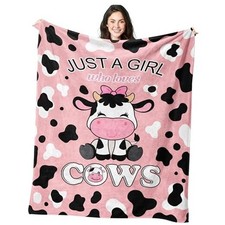Cow Blanket Gifts for Girls Women Soft Flannel Cow Throw 50"x40" Pink-cow