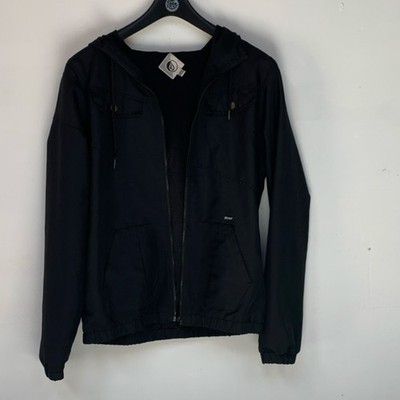 Volcom Black Hooded Lightweight Windbreaker Jacket Youth Teen 12 M Full Zip Logo