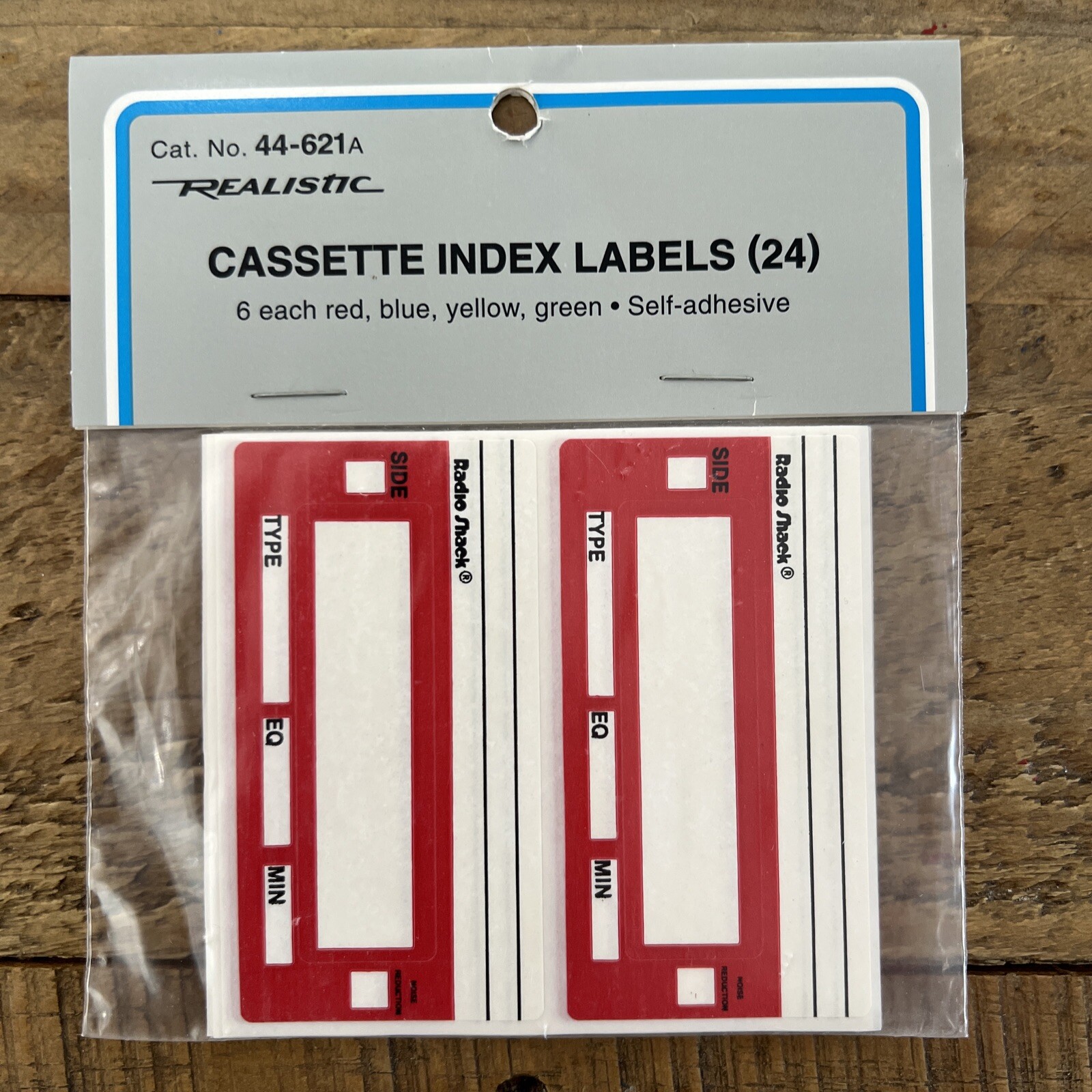 Radio Shack Realistic Cassette Index Labels 44-621A 24 Count 6 Rd,Blu,Yell,Grn