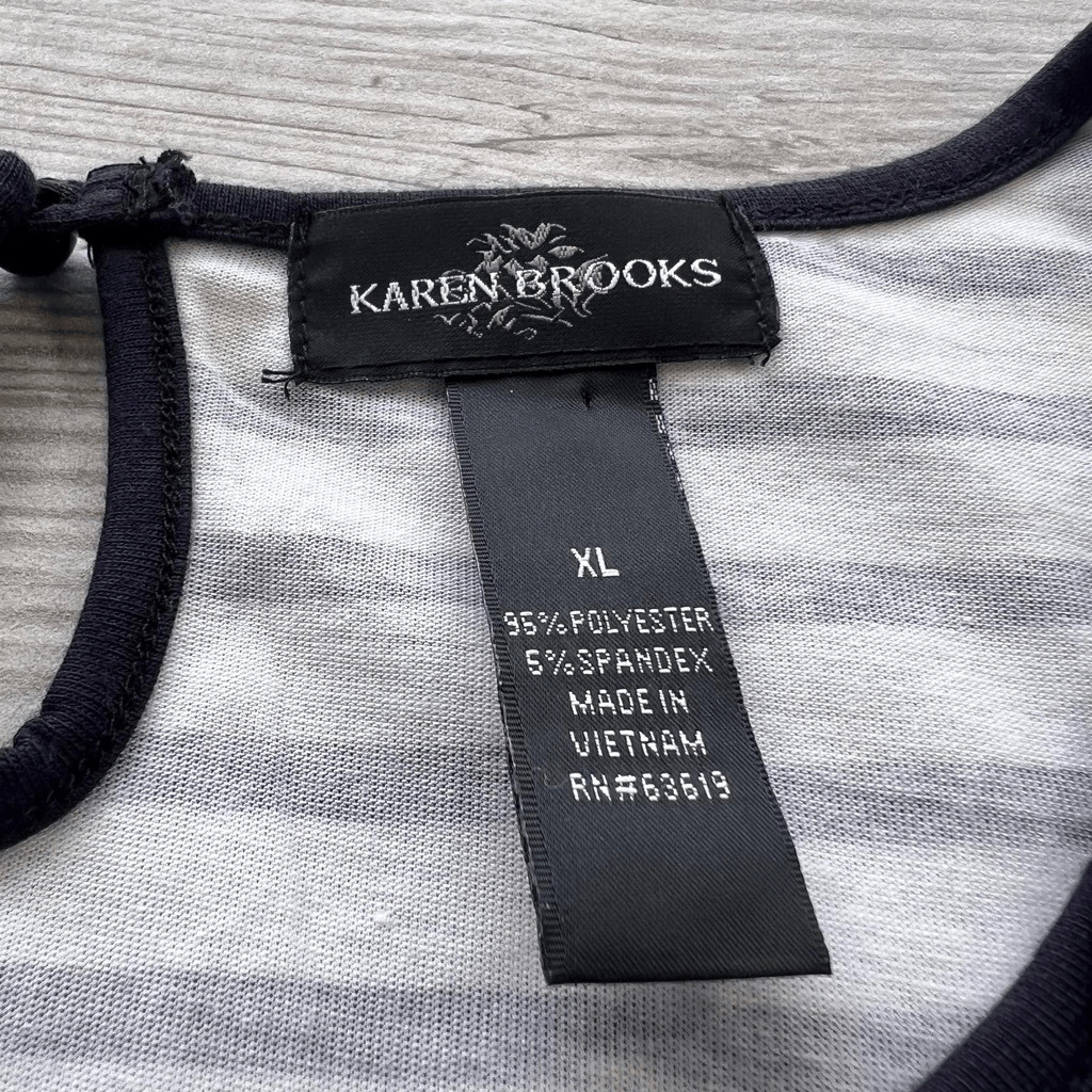 Karen Brooks Womens Black White Stripe Sleeveless with Star Necklace Top Size XL thumbnail 4