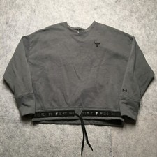 Under Armour Project Rock Sweatshirt Womens XL Gray Pullover Crew Crop Charged