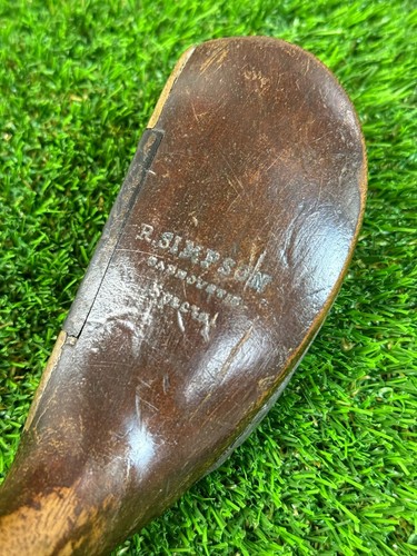 Antique Vintage R Simpson Carnoustie, Scotland Hickory Shaft Brass/Metal Face Wo - Picture 2 of 7