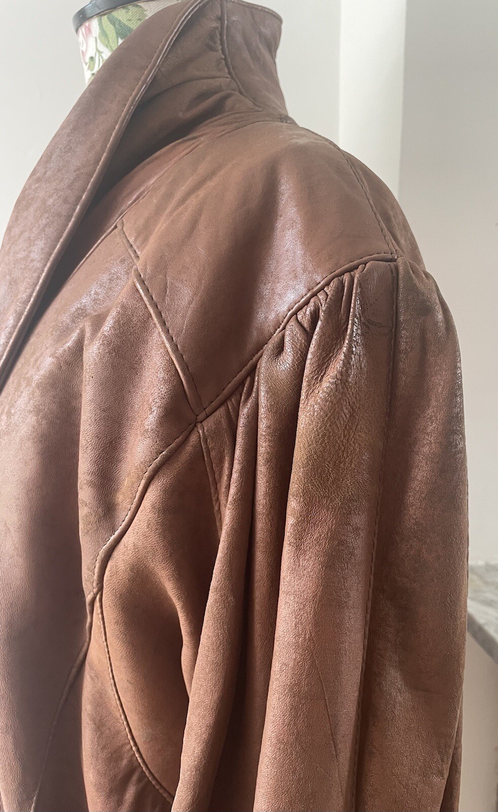 Vintage 1980s Brown Real Leather Long Jacket Coat by Sardar UK London
