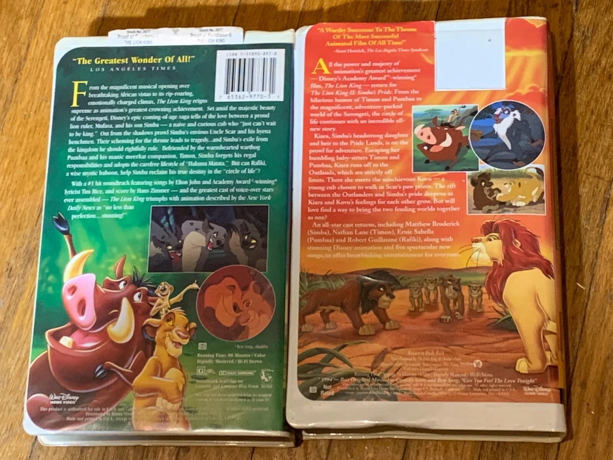 DISNEY LOT OF VHS Lion King Movies: The Lion King Lion King, 41% OFF