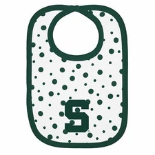 Michigan State Spartan Polka Dot Bib Newborn Baby 100% Cotton Zelcro Closure NEW