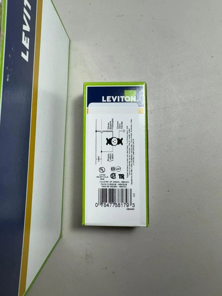 Caja de 10 receptáculo único Leviton T5015-W 15 amperios 125 voltios, cuerpo estrecho, blanco Foto 4 de 4