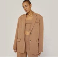 Women's Nasty Gal Camel Tan Two Button Oversized Blazer - Size 12 UK SIZE 8 USA