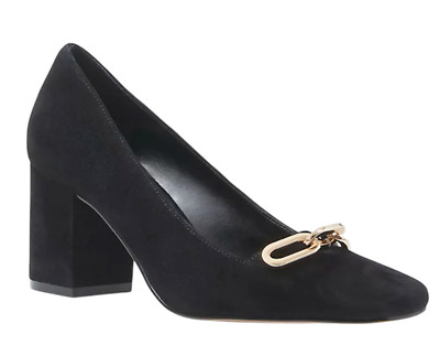 NEW ANN TAYLOR BLACK CHAIN HIGH BLOCK HEEL SUEDE PUMPS HEELS SHOES 6.5