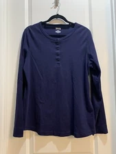 Duluth Trading Co Henley Shirt Mens Large Navy Blue Long Sleeve