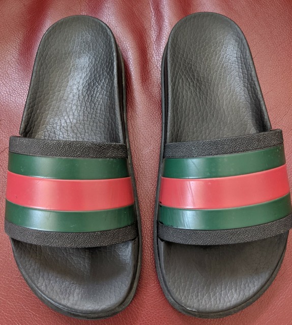 Gucci Pursuit 72 Black Multi 9 Signature Stripe Slide Sandal Uk8 Shoe for sale online | eBay