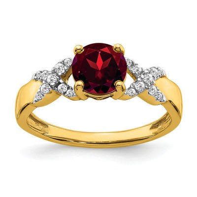 14K Solid Two Tone Gold Garnet Diamond Ring