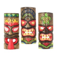 3er Set Wanddeko Maske Wandbild Holz Dekomaske zum aufhängen Tiki Maori 30 cm