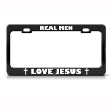 Metal License Plate Frame Real Men Love Jesus Religious Car Accessories Black Metal License Plate Frame Real Men Love Jesus Religious Car Accessories Black