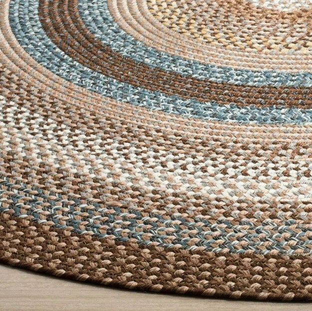 Alfombra trenzada ovalada de medio círculo marrón rústica hecha a mano alfombra de acento de casa de campo Foto 4 de 4