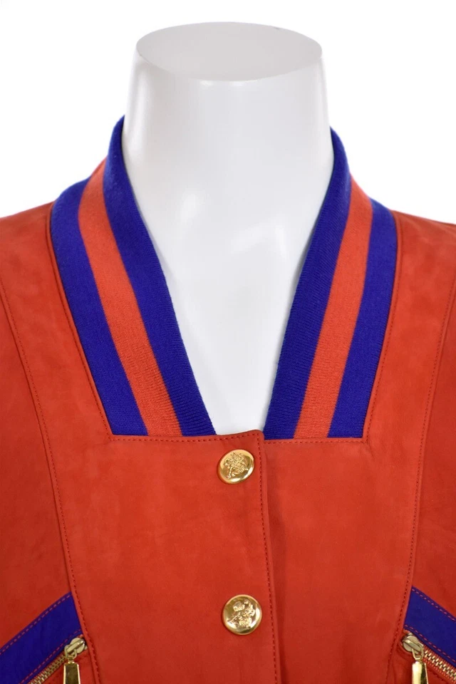 *¡RARO!* Abrigo Chaqueta Bombardero De Colección ESCADA Margaretha Ley Rojo/Azul Gamuza Talla 40/10 Foto 3 de 4