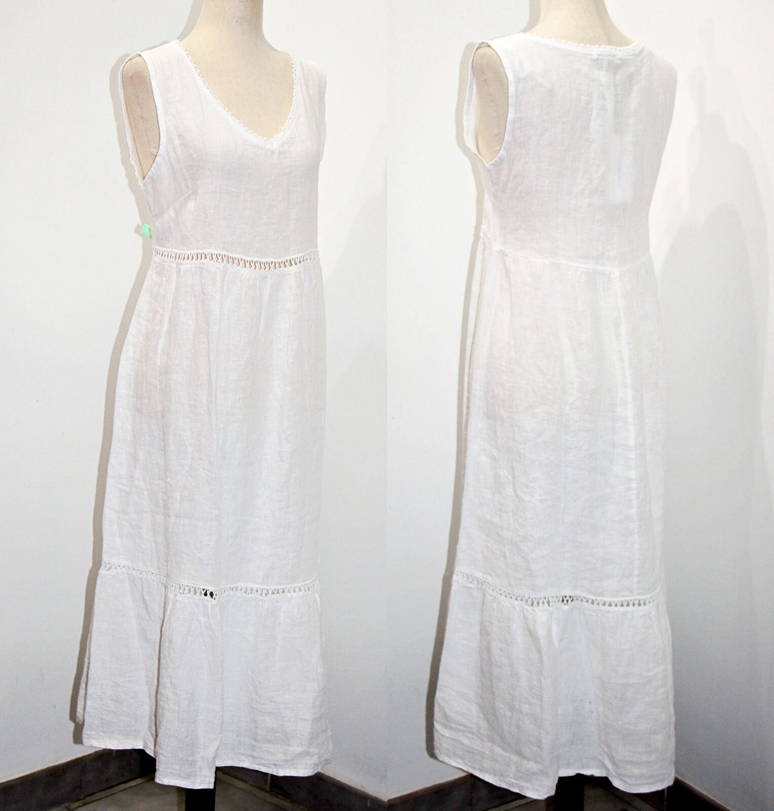 VALENTINO Abito estivo Valentina Naldi 100% lino orlo all'uncinetto a strati tg M Made in Italy