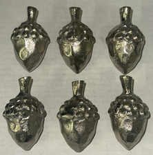 Silver Tone Metal Acorn Ornament Set 6 Holiday Fall Art Decor 3" EX Heavy