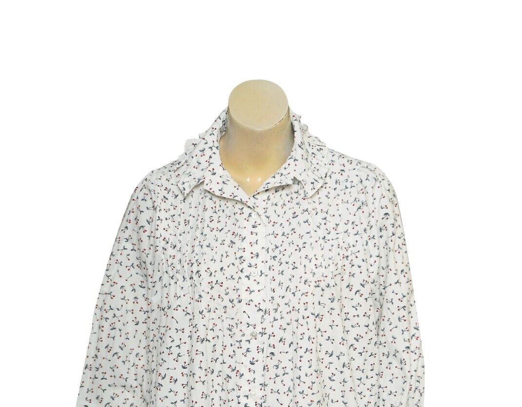 Doen Dress M 8 Women's Casual Long Sleeve Cherry Printed Boho Mini NEW 36540 image 2