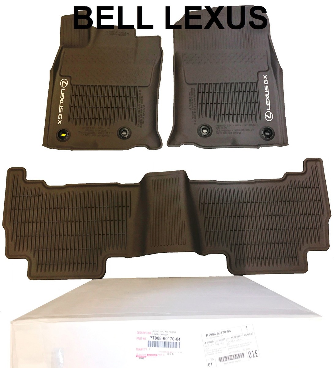 Lexus Gx460 2017-2019 3pcs Brown Sepia All Weather Floor Liners