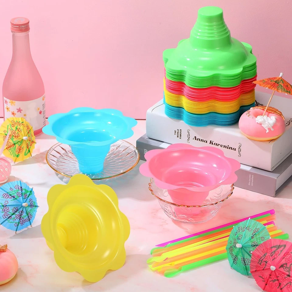 50 Sets Summer Snow Cone Cups and Spoon Straws with Paper Umbrellas Kit, Small L - Image 2 of 4