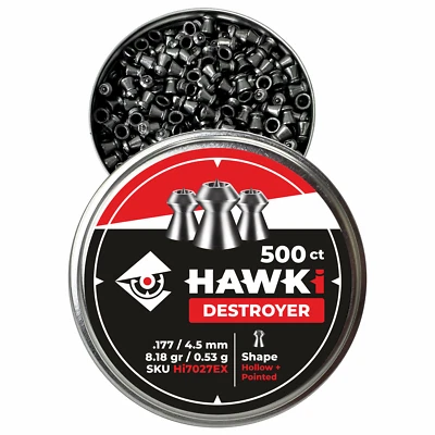 Hawki Airgun Pellets .177 / 4.5mm Caliber 8.18 gr /0.53 g 500 ct Hollow Pointed