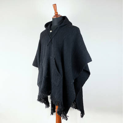 LLAMA WOOL BLACK MENS UNISEX LADY JEDI PONCHO CAPE JACKET WITH
