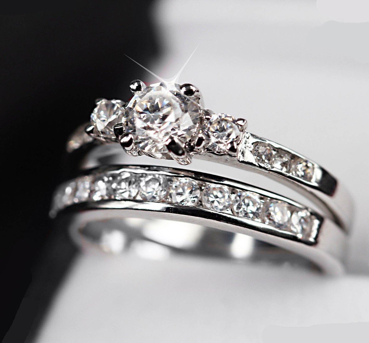 Trilogy 3-St Simulate Diamond 3Ct Wedding Engagement Ring 14k