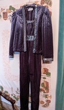 vtg 70s Glam Disco purple sequin stretch velvet jumpsuit strappy sz M Deadstock
