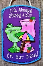 HAPPY HOUR Deck TIKI BAR SIGN Margarita Daiquiri Wall Plaque Patio Pool Hot Tub 