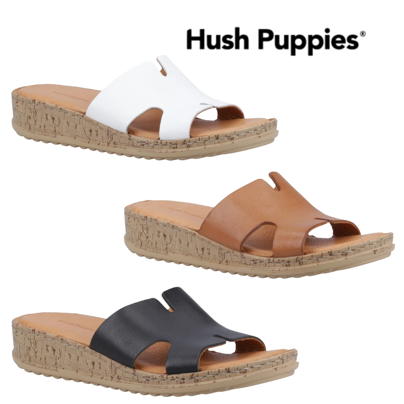 Women's Hush Puppies Eloise Leather Mule Wedge Slip On Sandals Ladies UK 3-8