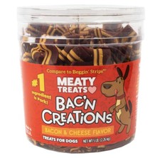 Bacon  Cheese Dog Treats Chewy Real Pork Snacks Pets Beg For 5 lb. Tub Fresh