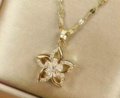 Pear Cut Simulated Diamond Gorgeous Flower Charm Pendant 14K Yellow Gold Plated