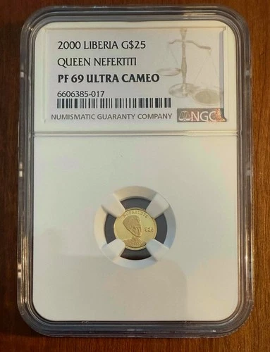 LIBERIA QUEEN NEFERTITI 2000 $25 DOLLAR PROOF GOLD COIN, NGC CERTIFIED PF69-U.C.
