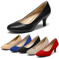 Women Low Heel Pump Shoes Round Toe Stilettos Slip on Wedding Party Dress Shoes