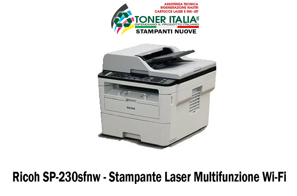 Ricoh SP-230sfnw Stampante Laser A4 B/N Multifunzione Wi-Fi & Duplex NUOVA - Immagine 2 di 4