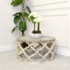 Round Wooden French Farmhouse Style Fretwork Coffee Table